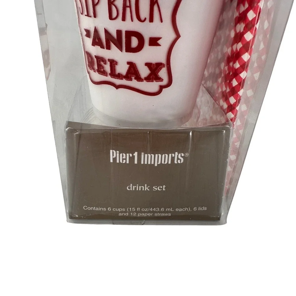Pier 1 Imports Christmas Plastic Cup Set of 6‎ Cheers 16 fl oz Drink Set